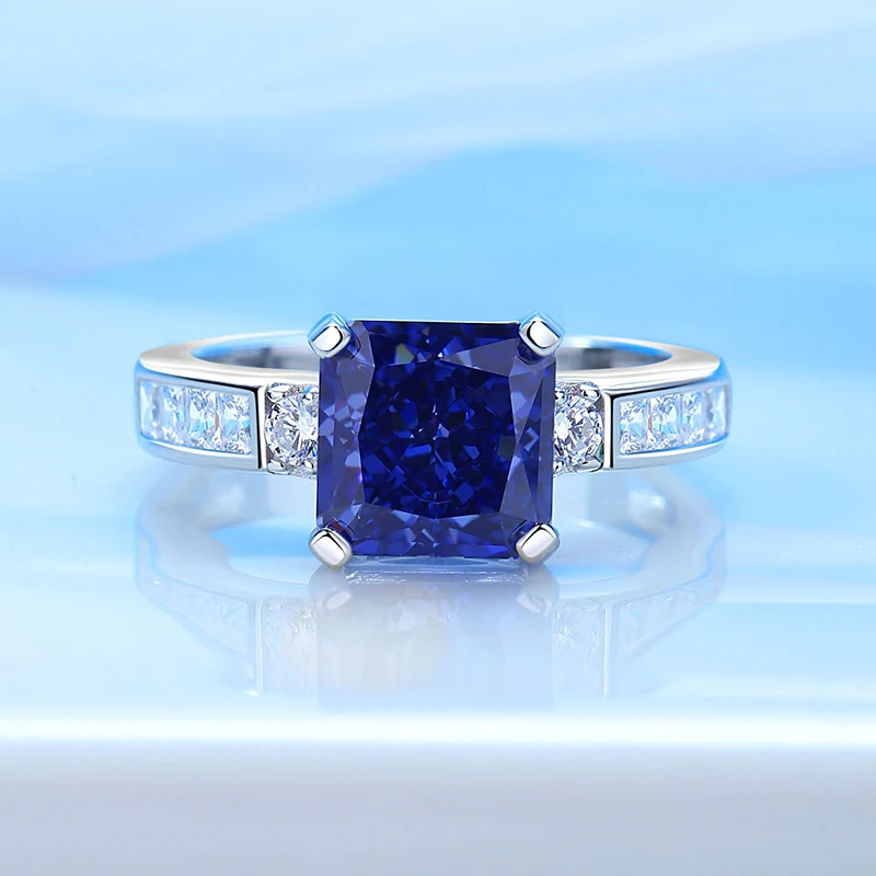 S925 Sterling Silver Ring for Women 8A High Carbon Diamond Cube Sugar Shaped Yellow Diamond 2.50ct Ice Flower Zircon Finger Band