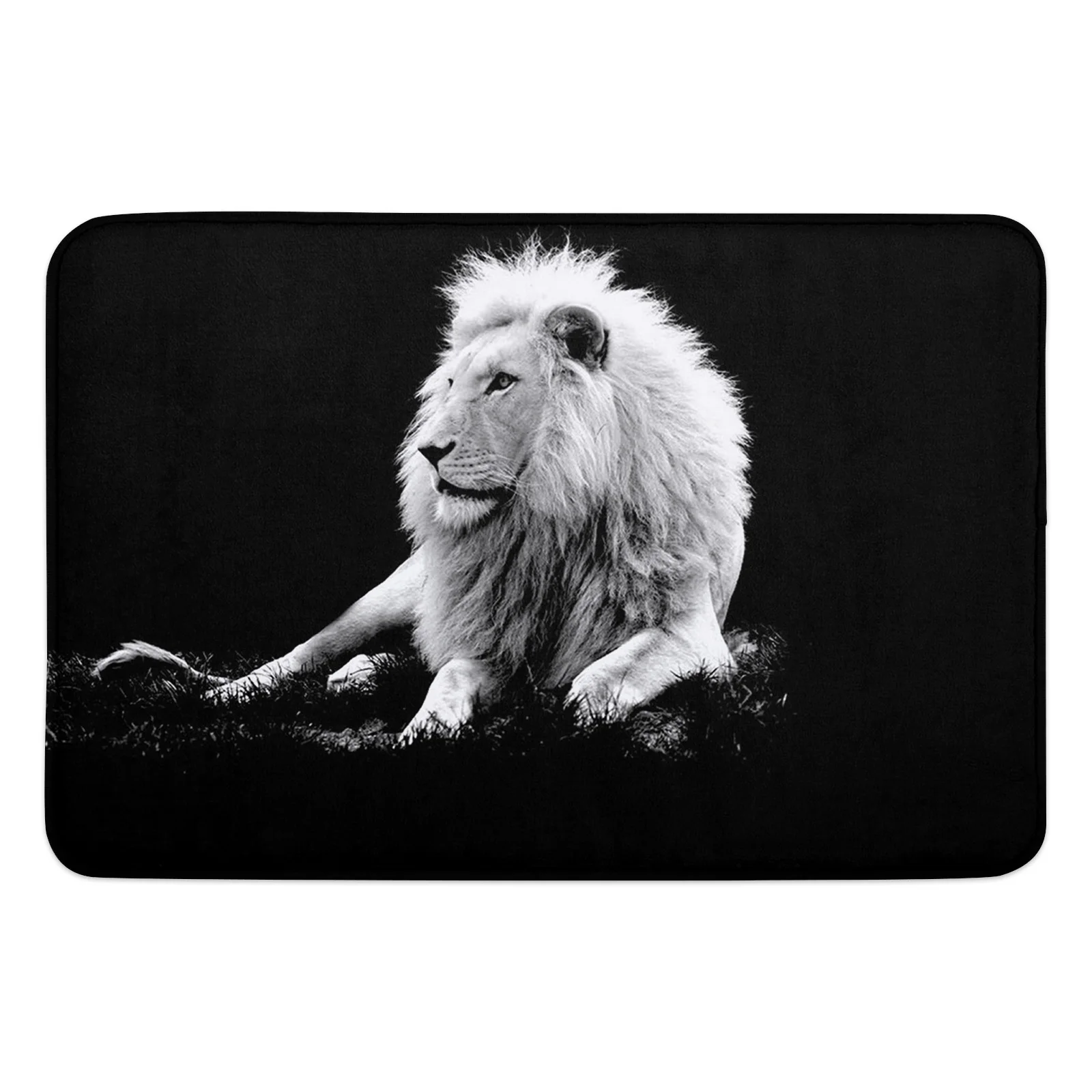 Lion Black Bathroom Bath Mat Coral Fleece Non-slip Carpet Bathtub Floor Rug Shower Room Doormat Kitchen Entrance Pad Home Decor