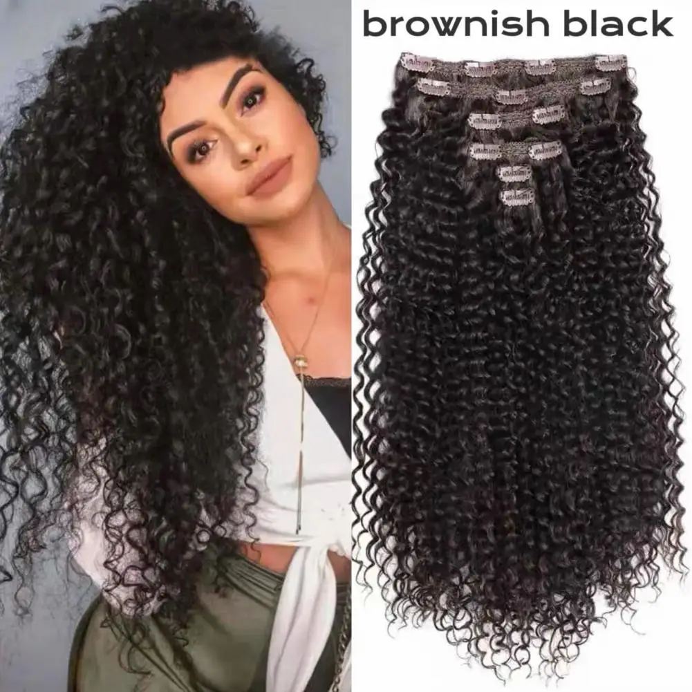 Synthetic Clip In Hair Extension Full Head Long 26”140g Afro Kinky Curly Fake Hair Pieces Clip-on 6PCS/Set hairpin For Women