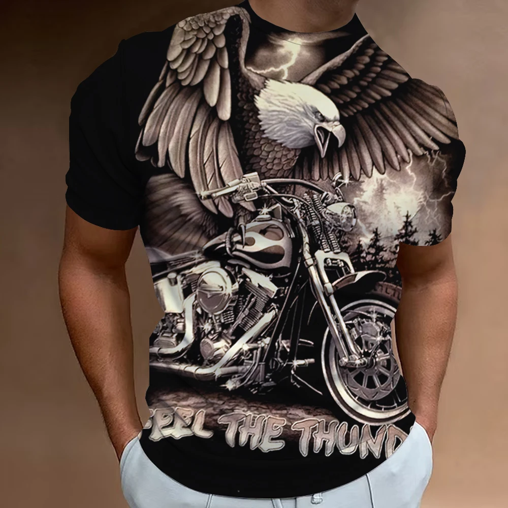 Camiseta con estampado de águila americana para hombre, camisetas con estampado de motocicleta 3D, camisetas Retro de manga corta, ropa de verano para hombre, jersey de gran tamaño