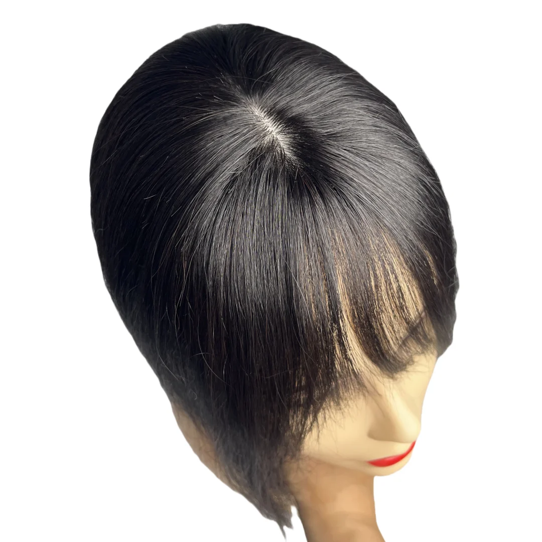 Toppers de cheveux pour femmes Toppers de cheveux avec frange 10x11 cm dentelle PU Base pince en frange cheveux réel couverture de cheveux humains cheveux gris