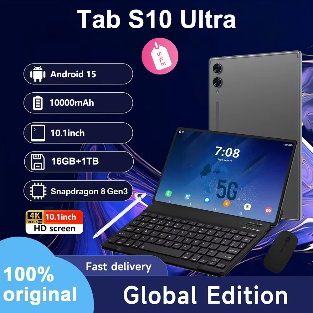 

ГОРЯЧАЯ НОВИНКА: Оригинальный планшет Tab S10 Ultra 2026 с Snapdragon 8 Gen3, 10.1 дюйма, Android 15, 16 ГБ ОЗУ + 1 ТБ ПЗУ, 10000 мАч, 5G, две SIM-карты, Wi-Fi, GPS