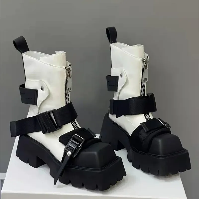 

2023 New Boots Women Thick Bottom Zipper Designer Shoes for Women Fashion Belt Buckle Short Botines Autumn Winter Ankle Boots