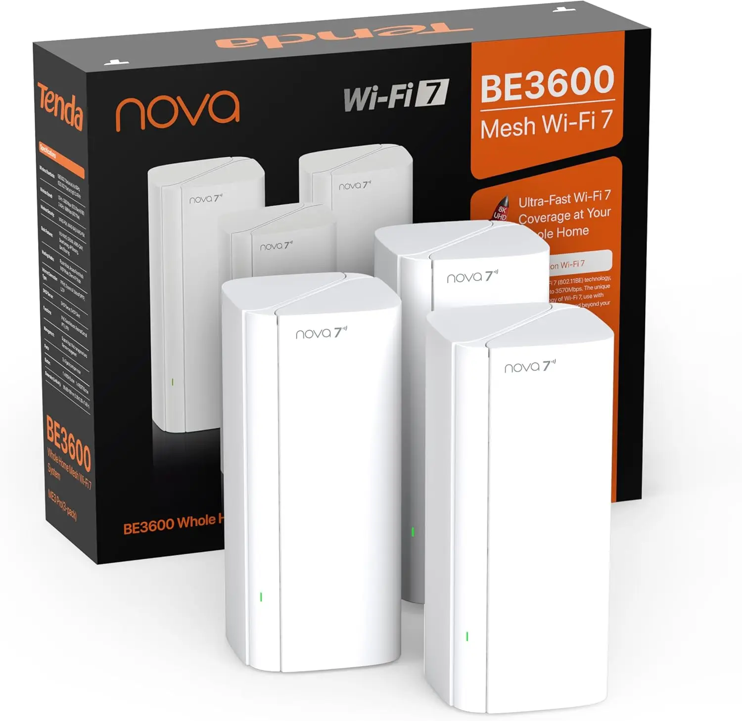 Tenda ME3 Pro WiFi 7 BE3600 Système Mesh 3 Pack Couverture WiFi Maison Entière Jusquà 3570Mbps Port WAN LAN 2.5G Deux Ports Gigabit Double Bande EasyMesh Itinérance Transparente NFC WPA3 VPN OFDMA MU MIMO Beamforming 5