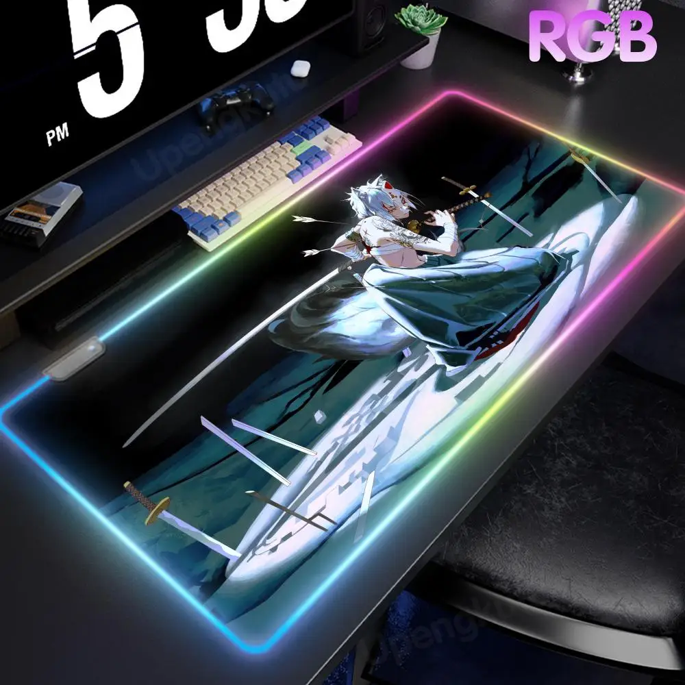 Touhou Project Mouse Pad Desk Protector RGB Mouse Pad Anime Playmat LED Large Gamer Hentai Mouse Pad Luminous Desk Mat