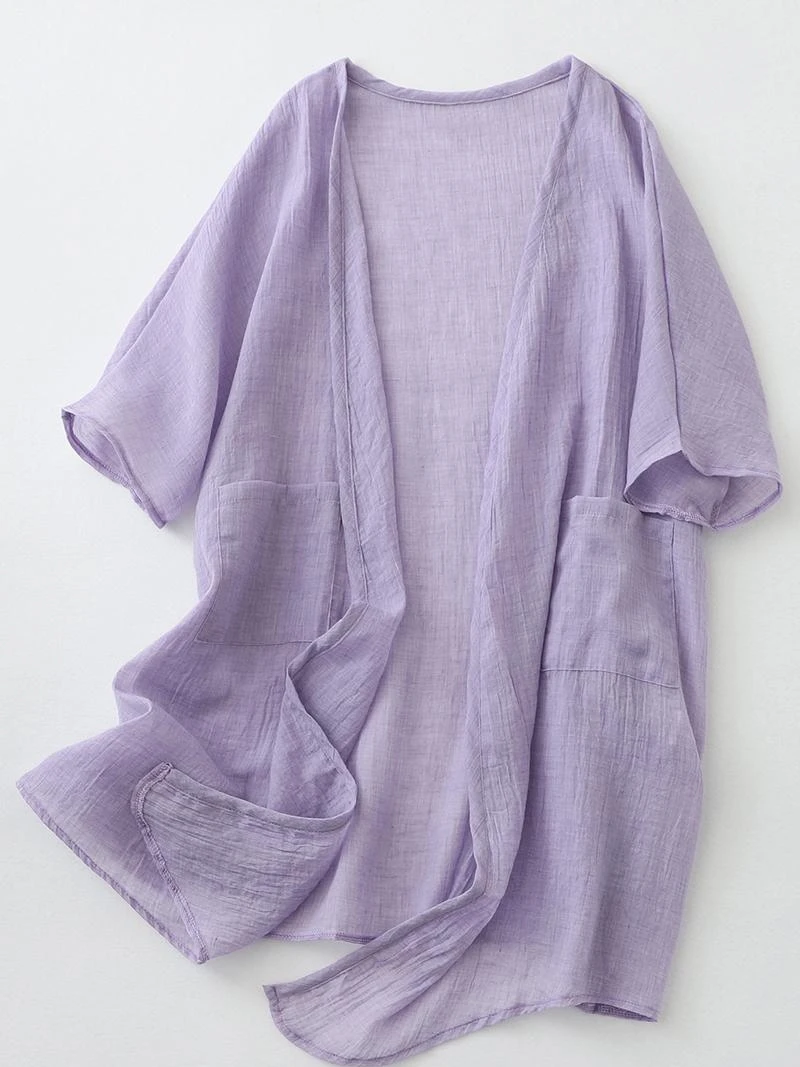 معطف نسائي من القطن والكتان للحماية من الشمس معطف irt ملابس خارجية للصيف والخريف مع حزام فستان سترة طويلة Sve V-Ne Midi irt #2