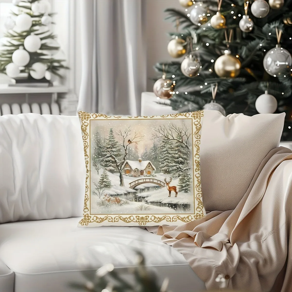 عيد الميلاد الديكور المخدة هدية السنة الجديدة الشتاء شجرة عيد الميلاد الرنة ثلج وسادة غطاء غرفة المنزل غطاء وسادة أريكة