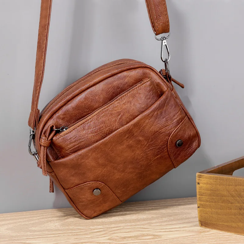 Women Bag Vintage Shoulder Strap Bags Soft Pu Leather Small Crossbody Handbag Female Travel Multi-Pocket Messenger Purse Bags