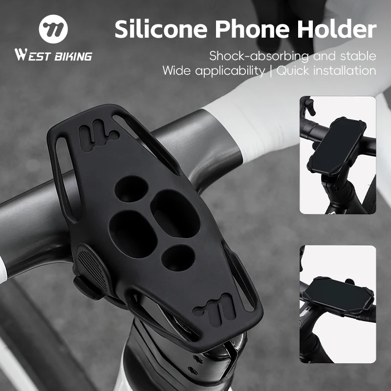 WEST BIKING Universal Silicone Bike Phone Holder Shockproof Handlebar Mount for 4-6.7 Inch MTB Road Bicycle Cycling  Accessories