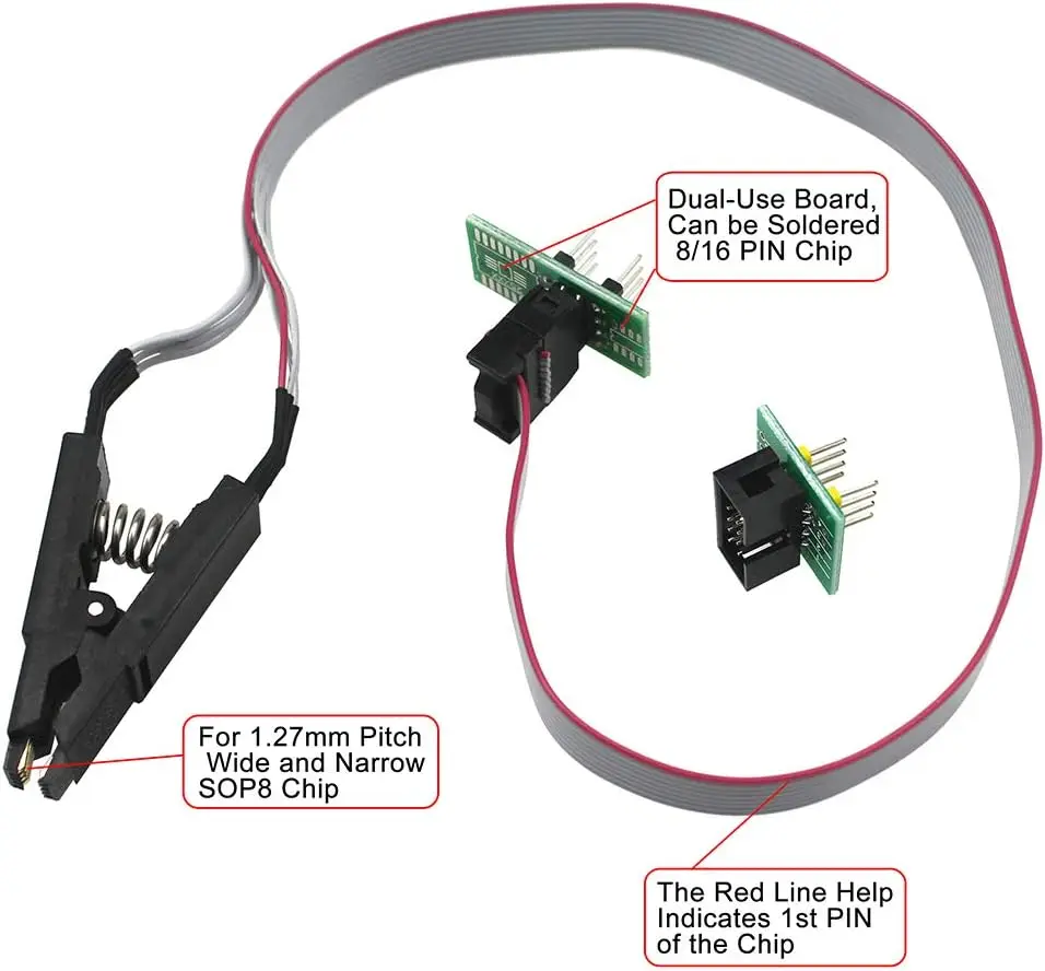 SOIC8 SOP8 Double Clip+ USB Flash Chip IC Test Clips Socket Adpter Programmer BIOS + CH341A 24 25 Series for EEPROM Flash BIOS