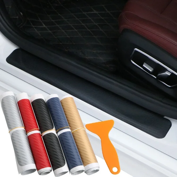 4PCS 3D/ 4D Universal Car Threshold kick Strip Anti-Scratch Film Carbon Fiber Sticker Door Welcome Pedal Protective Pad