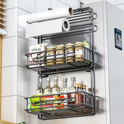 Refrigerator Side Shelf Kitchen Spice Storage Rack Fridge Side Hanging Shelf 3/4 Layer Seasoning Bottle Rack Plastic Wrap Holder