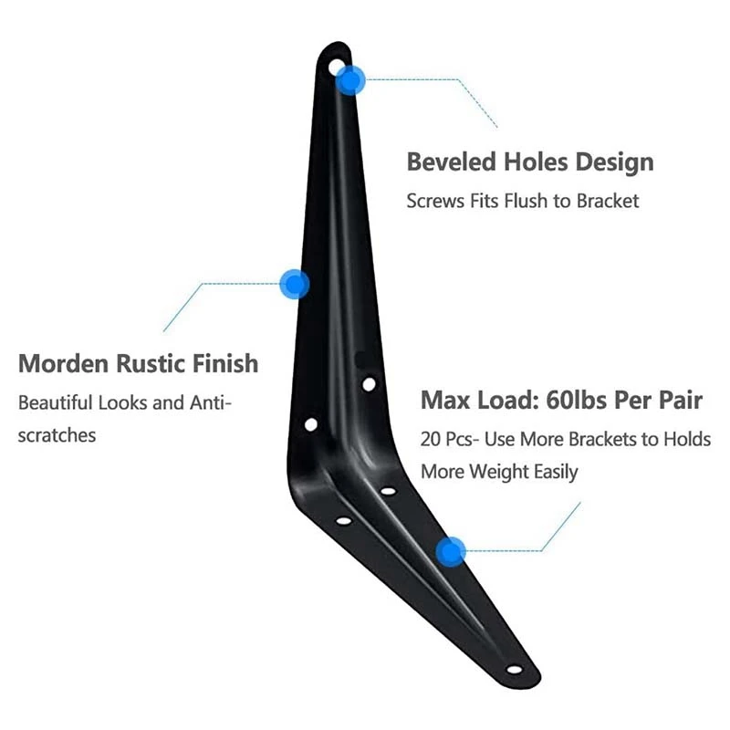 

P-Portable-20PC Shelf Brackets, Farmhouse Decorative Iron L Bracket Wall Shelf, Suitable For Wooden Shelves