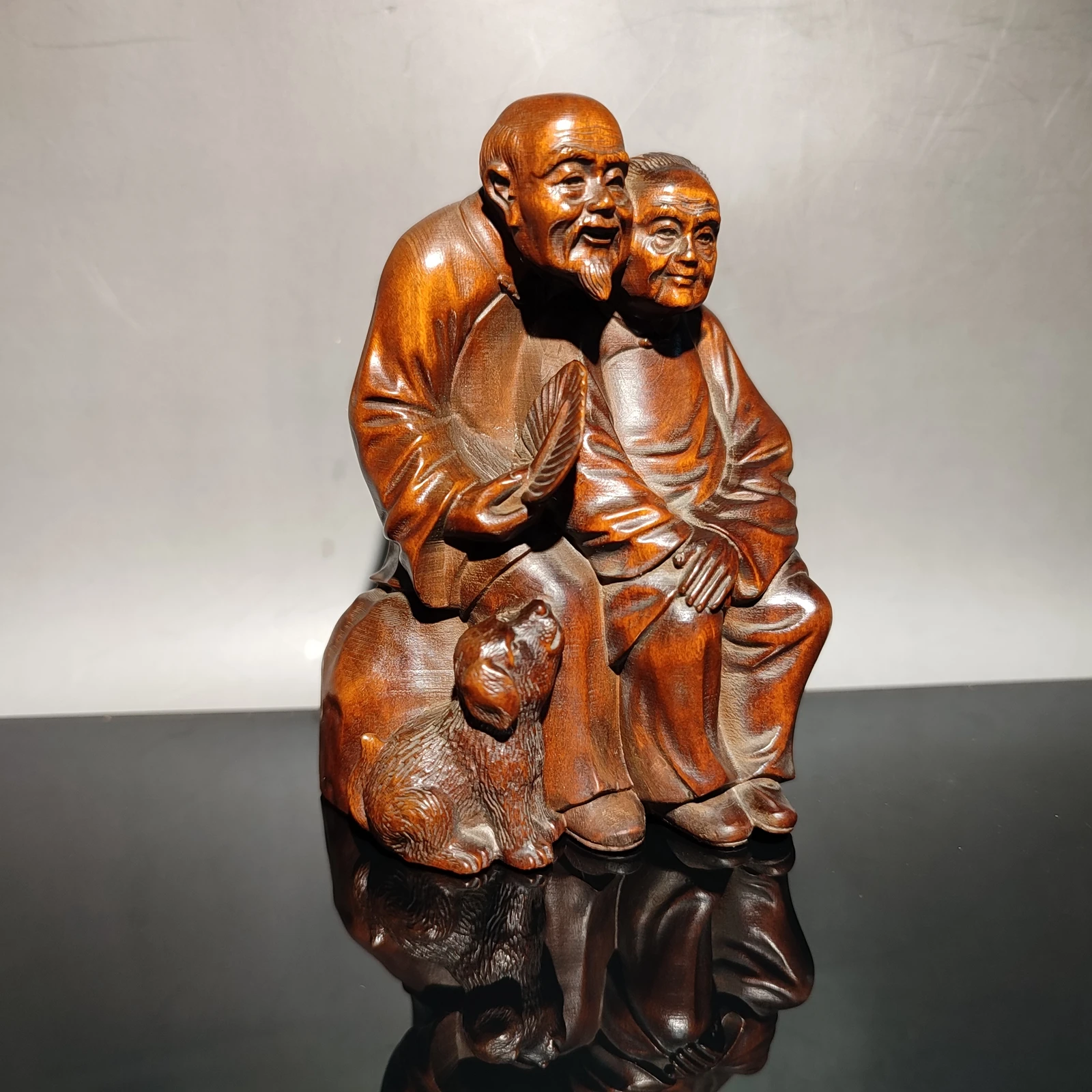 vintage Boxwood chinese antique wooden carving old men women statue wood home sculpture statue desk Study souvenir