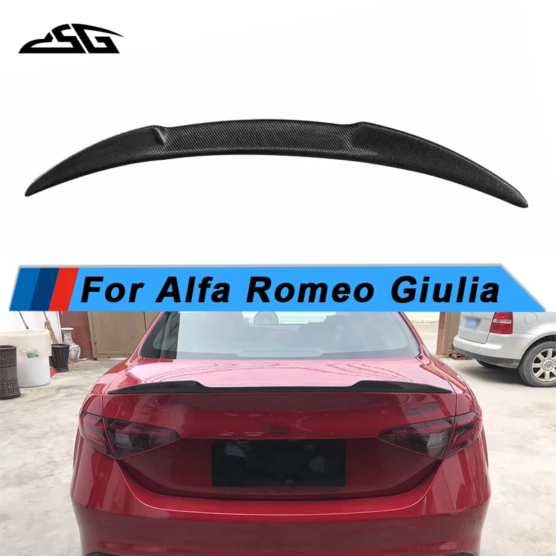 QV Style Rear Spoiler Tail Fins For Alfa Romeo Giulia Carbon Fiber Rear Trunk Lid Car Tail Wing Upgrade