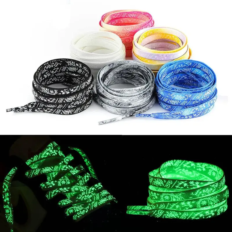 Cordones fluorescentes que brillan en la oscuridad patrón de flores de anacardo cordones planos anchos degradados para zapatillas de deporte cordones para botas cordones para zapatos