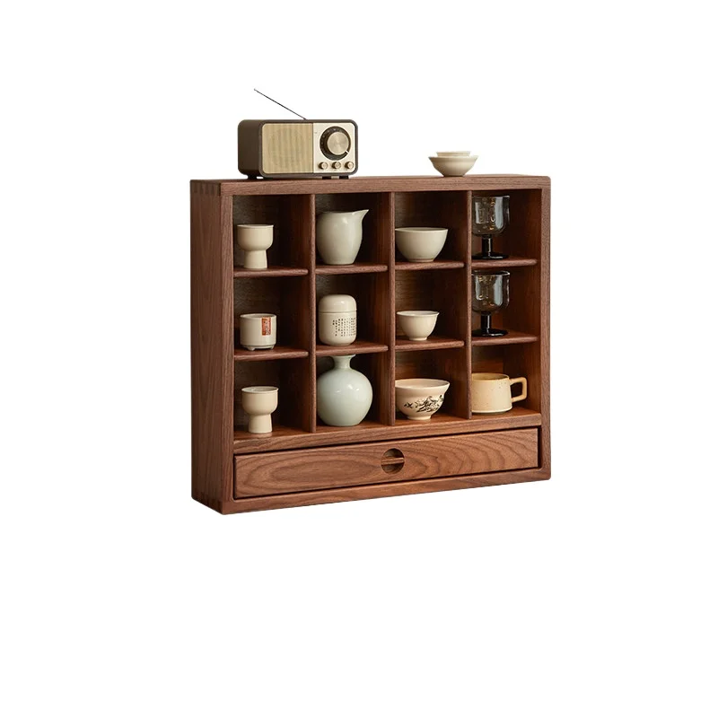 LMM solid wood Duobao Pavilion Bogu frame black walnut tea room ornament tea set display stand