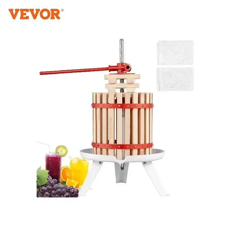 

VEVOR 6L12L18L Vertical Fruit Wine Press Solid Beech Wood Basket Manual Juice Maker Apple Grape Making Press w/ Pole Handle Bar