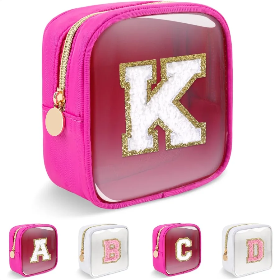 

Personalized Initial Letter Clear Preppy Makeup BagMini Nylon Chenille Letter Cosmetic Bag Cute Zipper Pouch Coin Purse for Tee