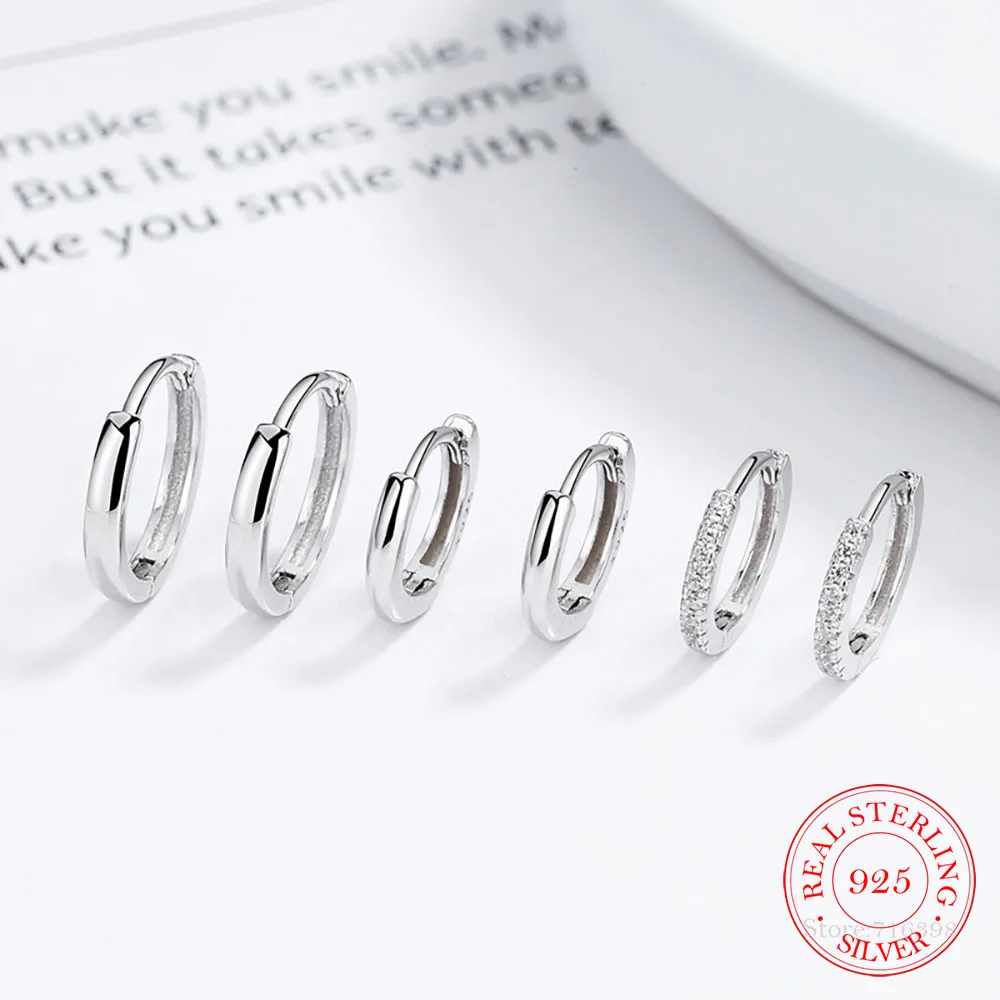 Cute 925 Sterling Silver Round AAA Cz Circles Small Loop Huggies Hoop Earrings For Women Jewelry Kids Baby Children Girls aretes