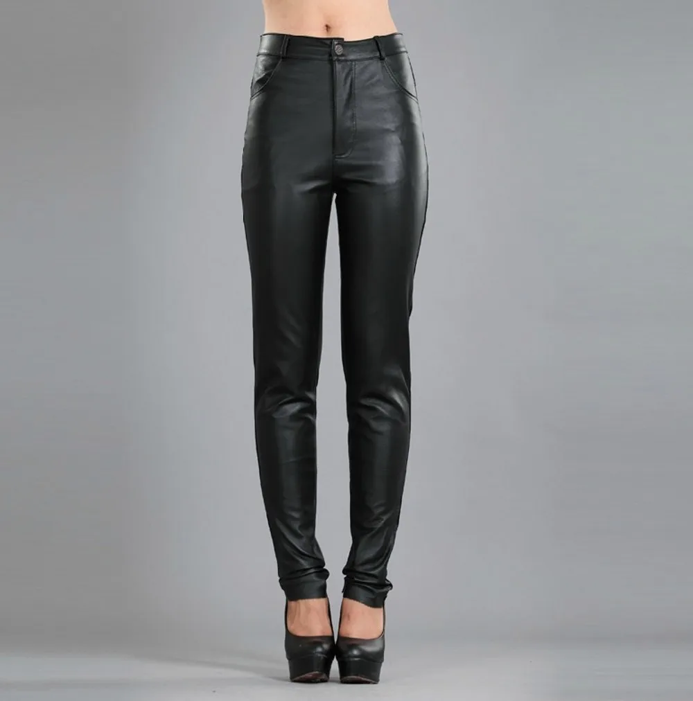 

2024 New Genuine Leather Sheepskin Boot Cut Jeans Leather Pants Women's Pencil Pants Leather Pants Legging Black Trousers 26-32