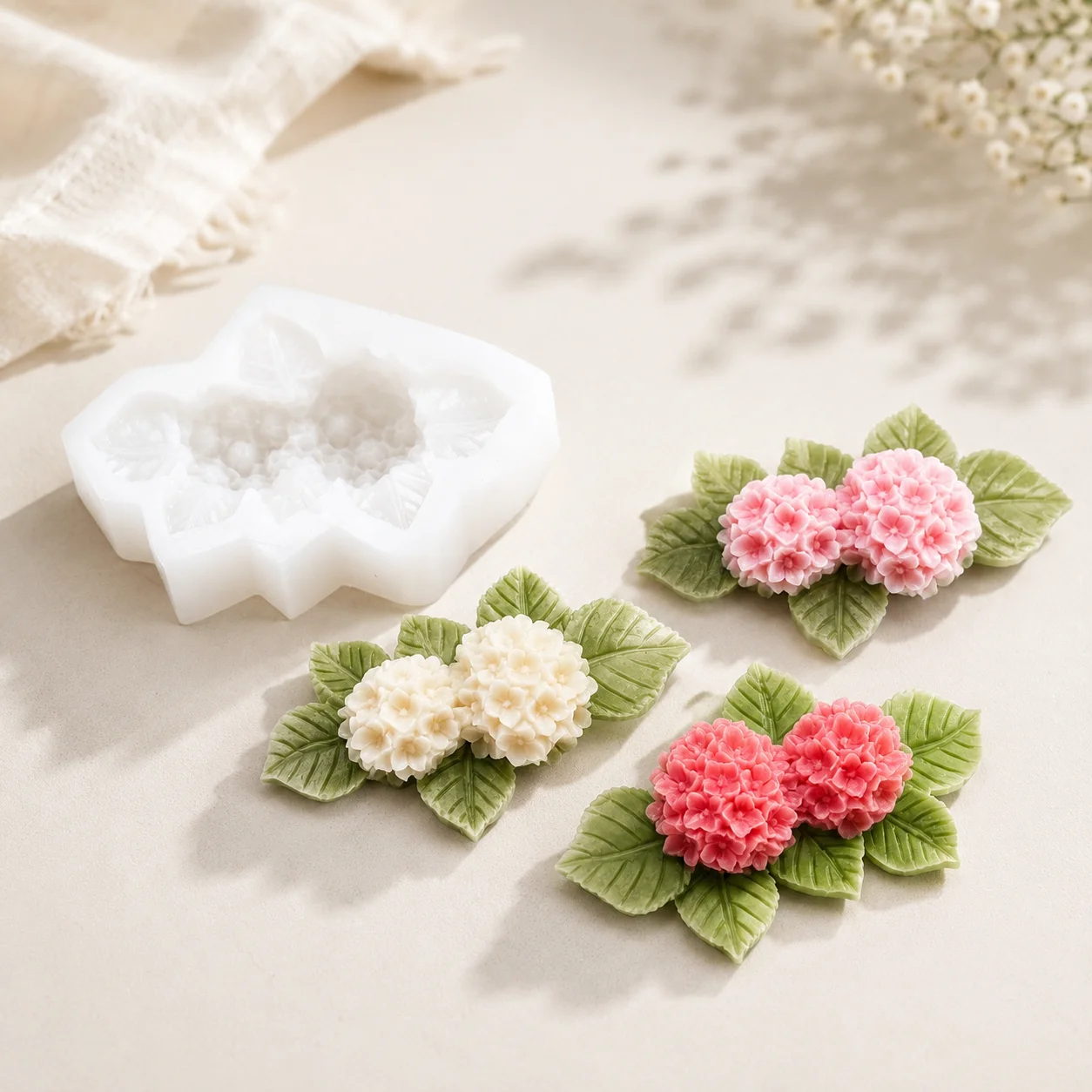 Hydrangea Silicone Candle Mold Flower Aroma Gypsum Resin Molds Shoes Handmade Soap Making Supplies