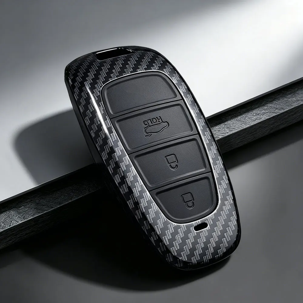 Capa de Chave de Carro em Fibra de Carbono ABS para Hyundai Tucson 2023, Solaris 2021, NX4, Tuscani, NEXO, Santa Fe, Atos Prime, I30, Acessórios