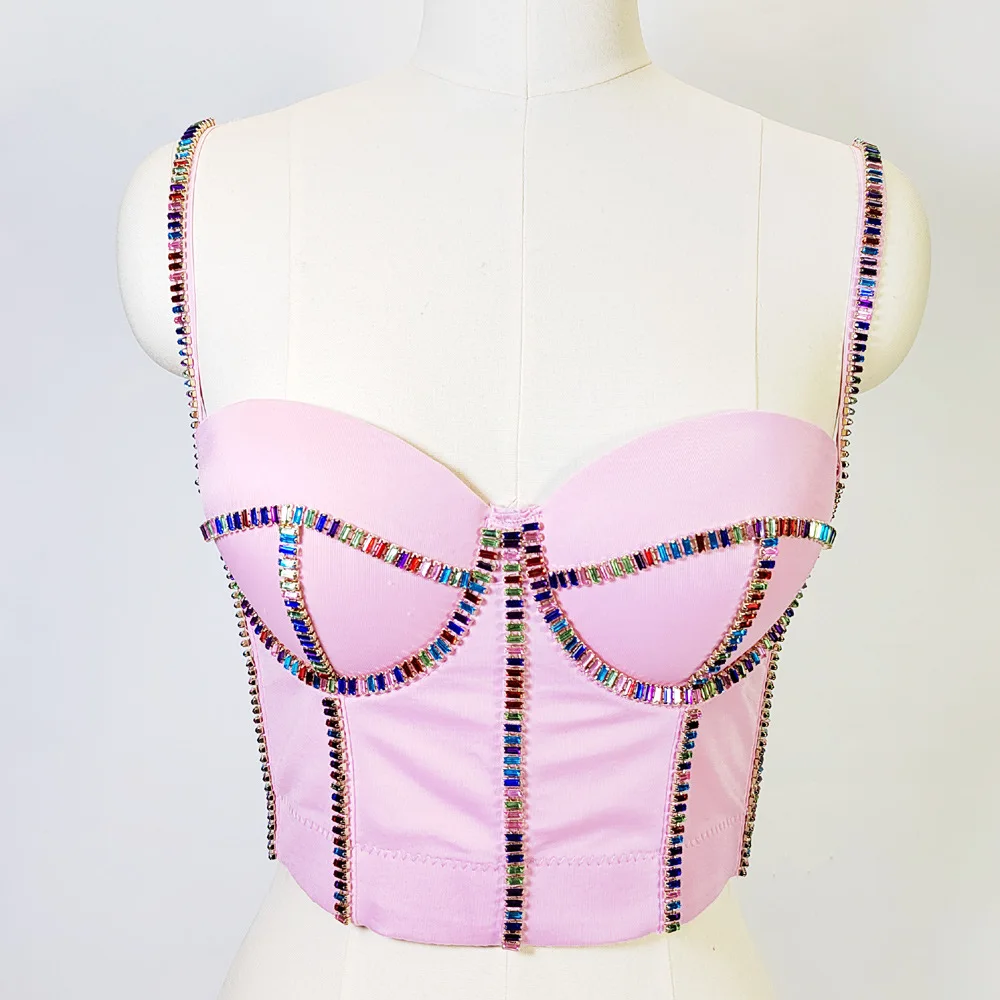 

New Arrival Sexy Club Women's Wrap Chest Gathered Bandeau Top Sparkling Rhinestone Cross-Border ular Hot S Item