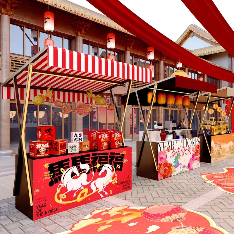 For Outdoor Food Stall Night Market Snack Street Frame Intangible Cultural Heritage Display Shelf Portable Folding Vendor