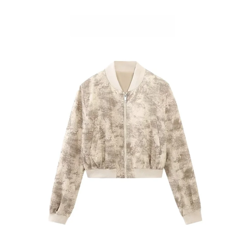 Nouvelle veste printanière pour femme, style pilote, imprimée, en denim, pour le quotidien, couleur unie, avec détail poche, autres matériaux