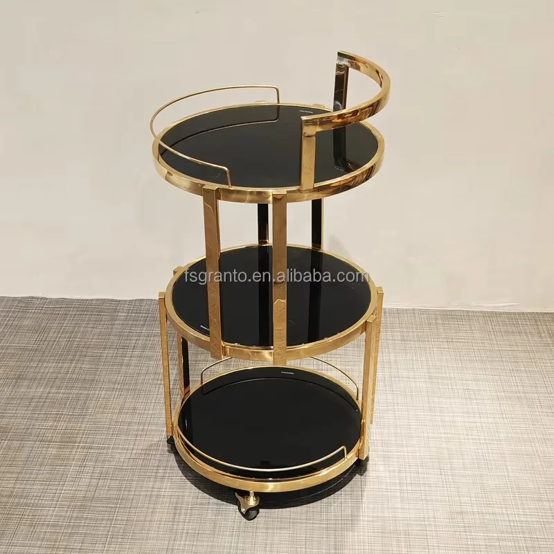 Luxury Modern 3 Layer Stainless Steel Home Bar Cart Multifunction Hotel Catering Dessert Restaurant Wedding Party Drink Trollry