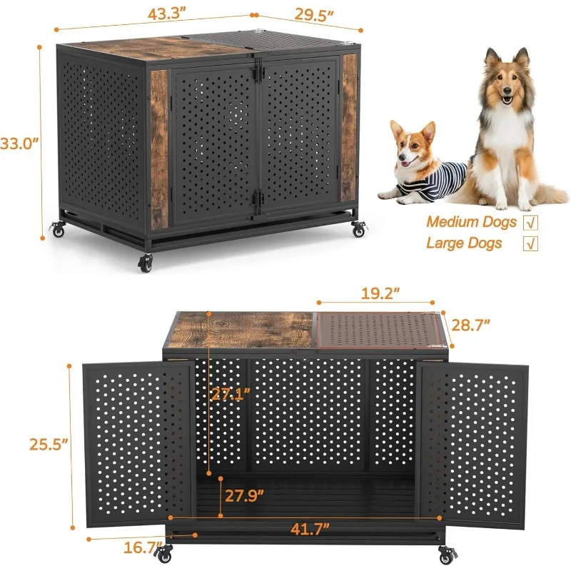 Heavy Duty Dog Crate Furniture  Large and Medium Dogs Enclosed Design withinch  Indestructible Metal Kennel High Anxiety Dogs