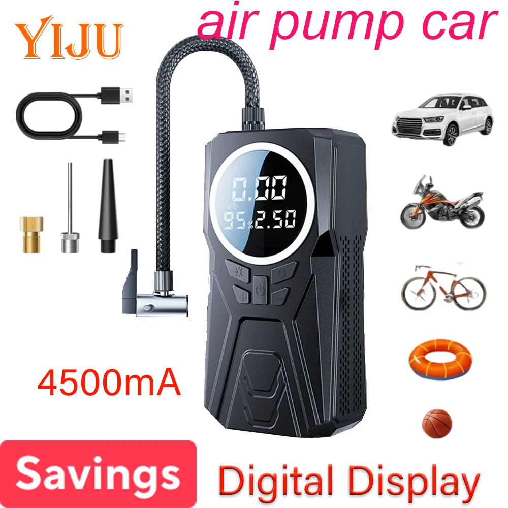 

Автомобильный воздушный насос 6000 мАч, быстрая инфляция, беспроводной/проводной мини-воздушный компрессор, цифровой дисплей для мотоцикла, велосипеда, лодки, автоматический надувной насос