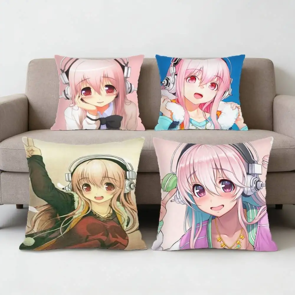 

Cartoon Virtual Singer Super Sonico Pillow Case Sofa Living Room Bedroom Headboard Backrest Cushion Square Cushion Nap Time