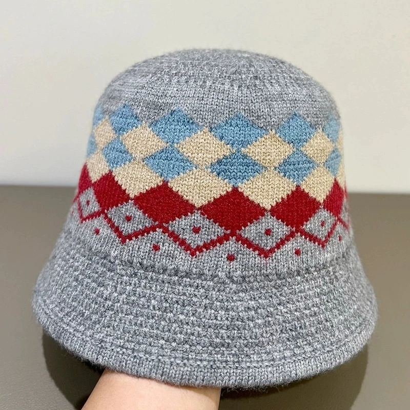 Neue Gestrickte Fischer Hut für Frauen Winter Warme Mütze Fair Isle Stil Koreanische Ohr-Schutz Woolen Hut Große Kopfumfang – Detail 15