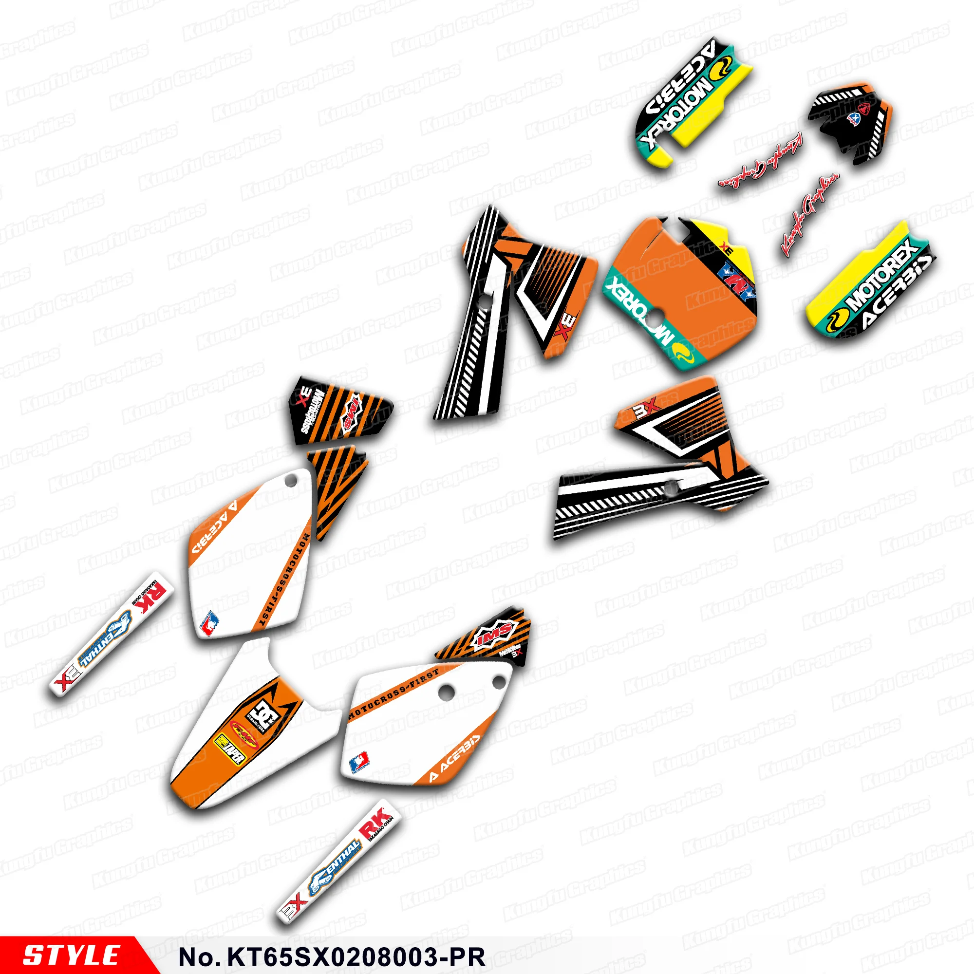 Sticker Sheet Vinyl Wrap for KTM SX 2002 2003 2004 2005 2006 2007 2008, KT65SX0208003-PR