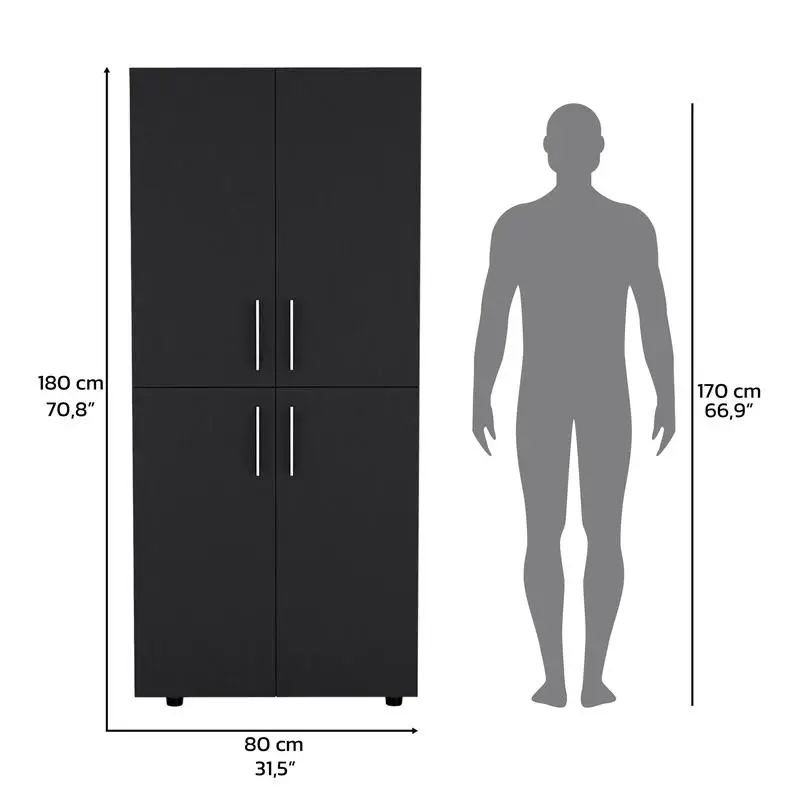 70" H Armoire Wardrobe, Double Doors, 6 Shelves, 2 Hanging Rods, Black Finish Storage Organizer