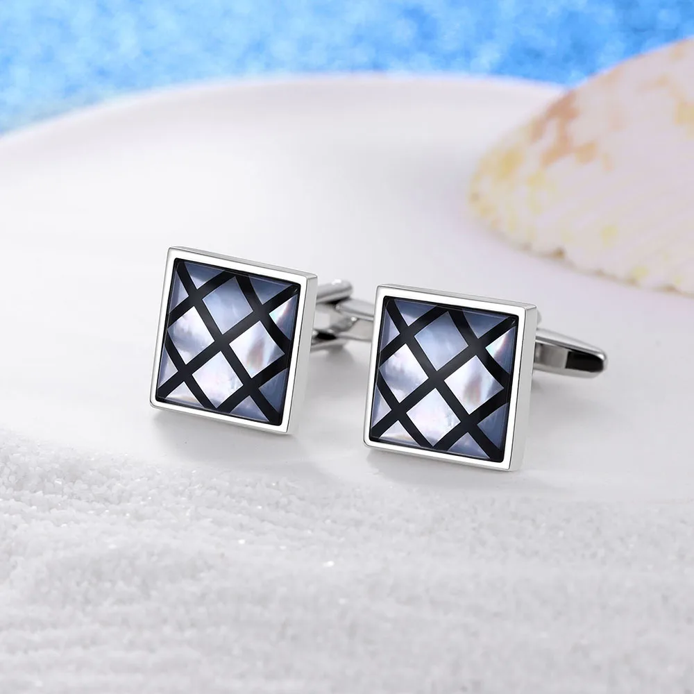 HAWSON Cufflinks for Men Mother of Pearl Silver Color