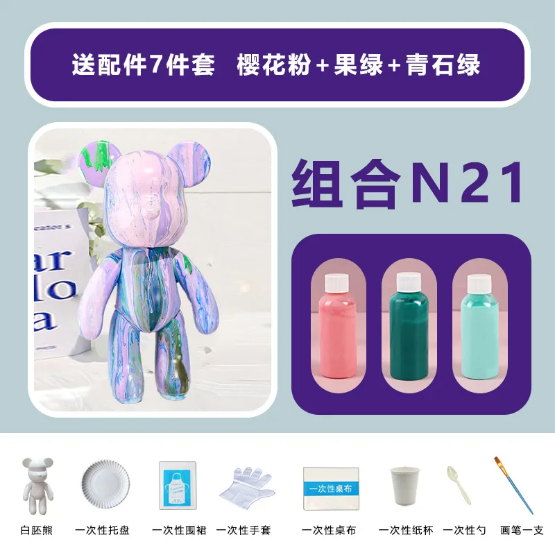 DIY Acrylic Paints Set Fluid Bear White Embryo Craft DIY Material Kits Colouring Dolls Boys and Girls Toys Art Creation Supplies