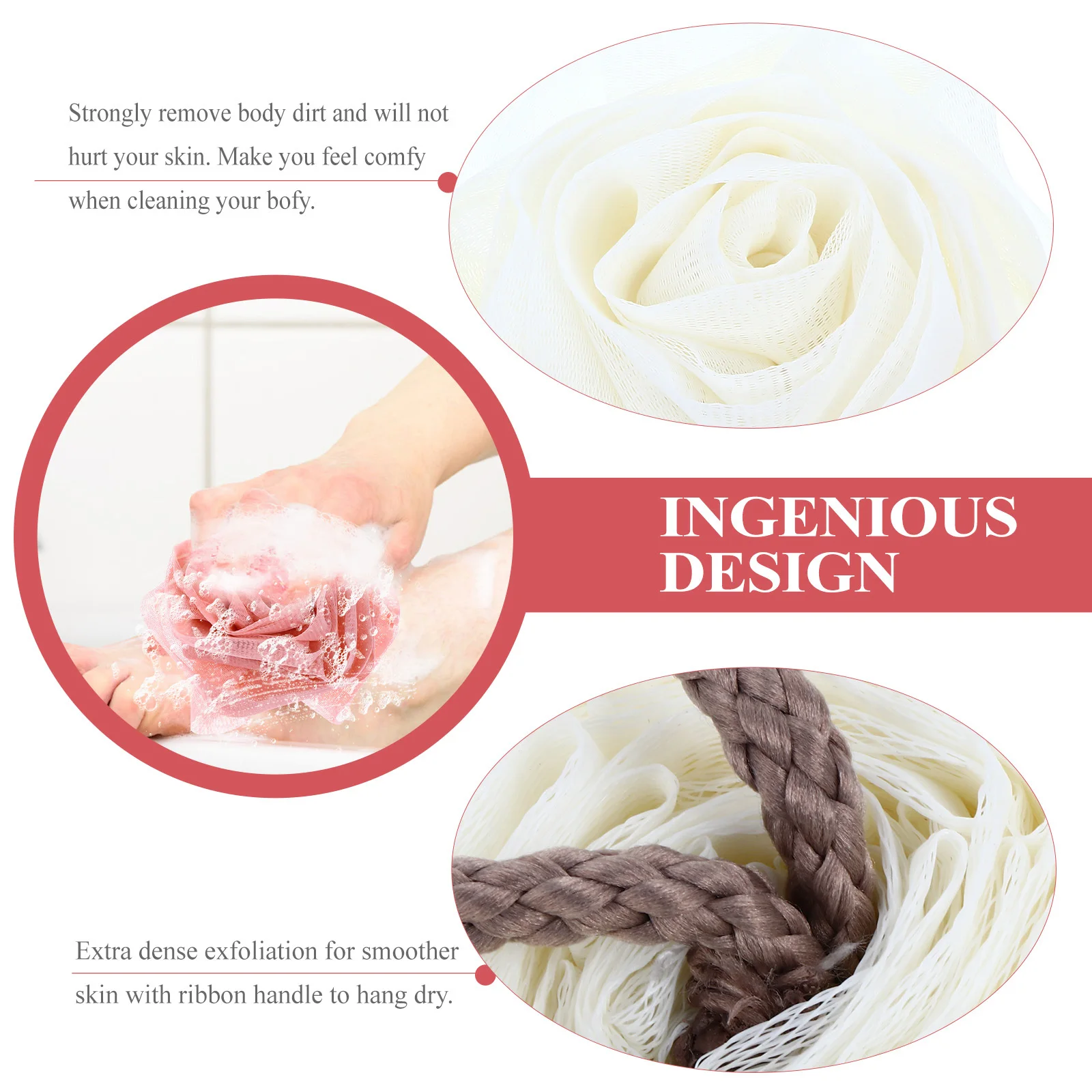 

2 pcs Rose Shape Bath Ball Mesh Shower Sponge Exfoliating Tightly Linked Foaming Scrubber For Bath Relaxation Skin Care
