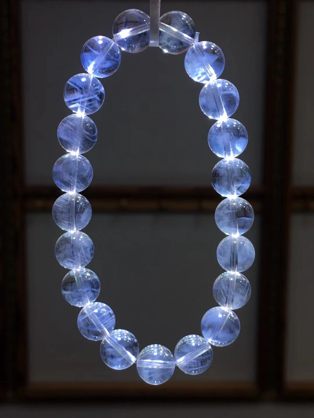 

Natural Blue Feather Needle Rutilated Quartz Angel Bracelet 10mm Round Beads Pyramid Women Men Stretch AAAAAA