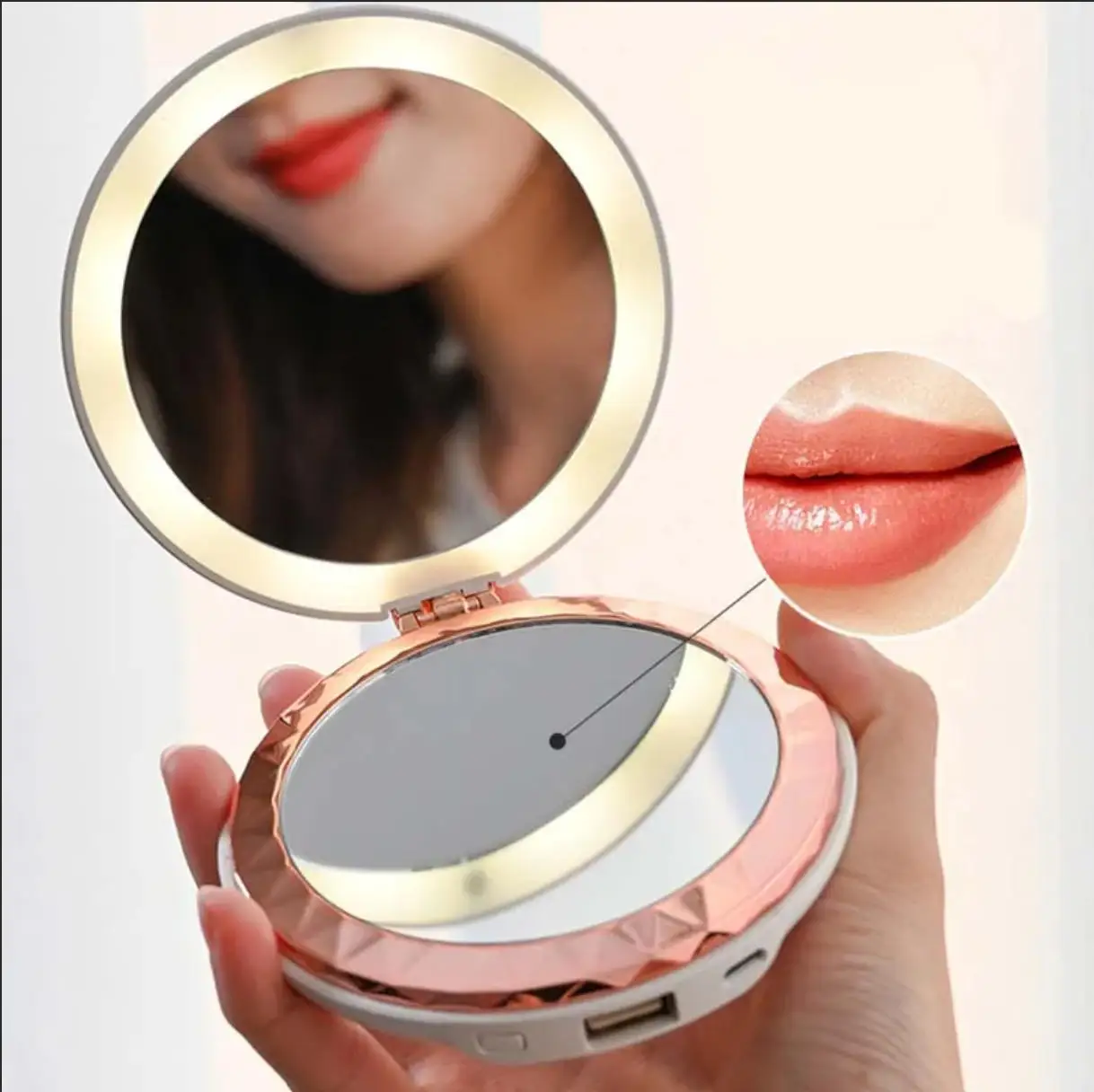 المحمولة التجميل LED مرآة ماكياج ضوء جهاز تدفئة محمول قابلة للشحن قوة البنك 3X المكبرة المكياج للطي مصباح مرآة التجميل