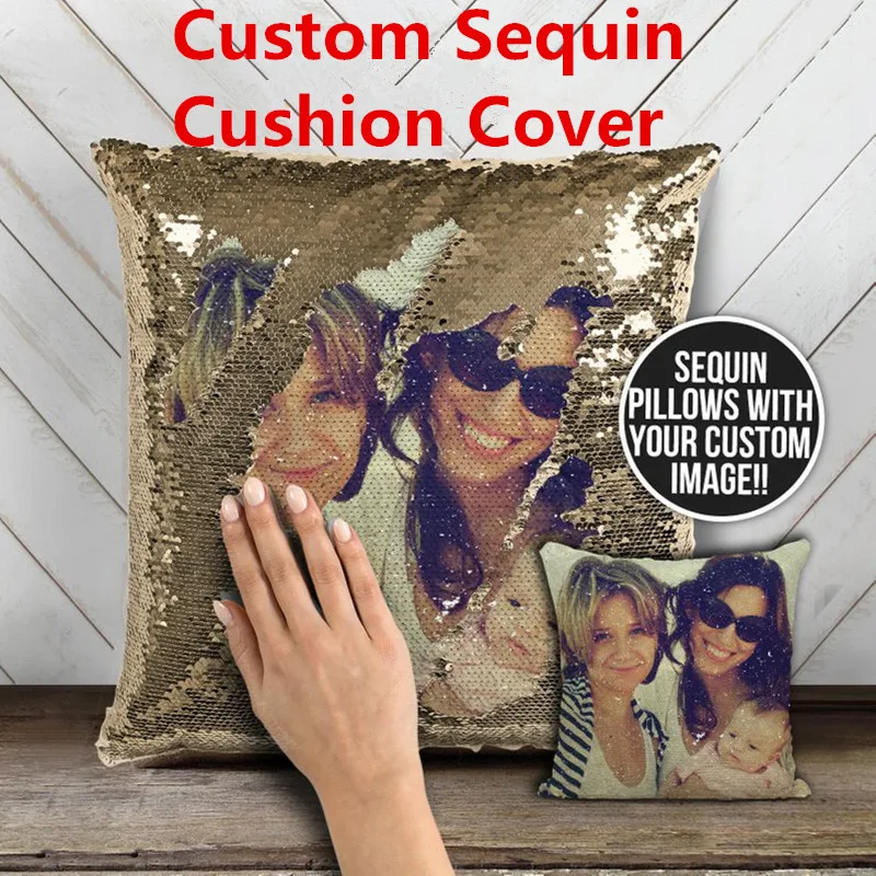 SequinCustom Picture Cushion Pillow Cover Home Decor Fully Covered with Sequins Pillowcase Colorful Glitter Throw Pillows Cover