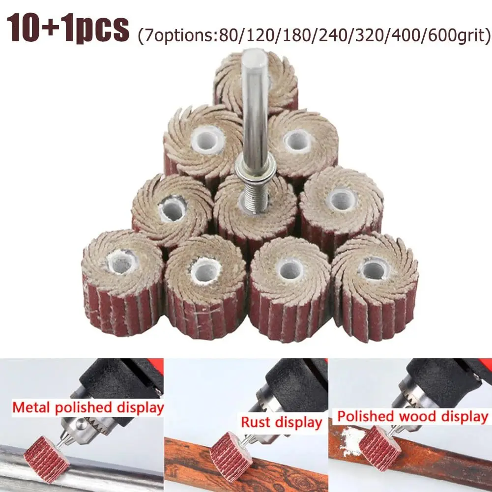 Kit de disques de meulage à lamelles 10*10*3MM, 11 pièces, grains 80/120/180/240/320/400/600 avec diamètre de tige de 3MM pour ponçage rotatif Dremel