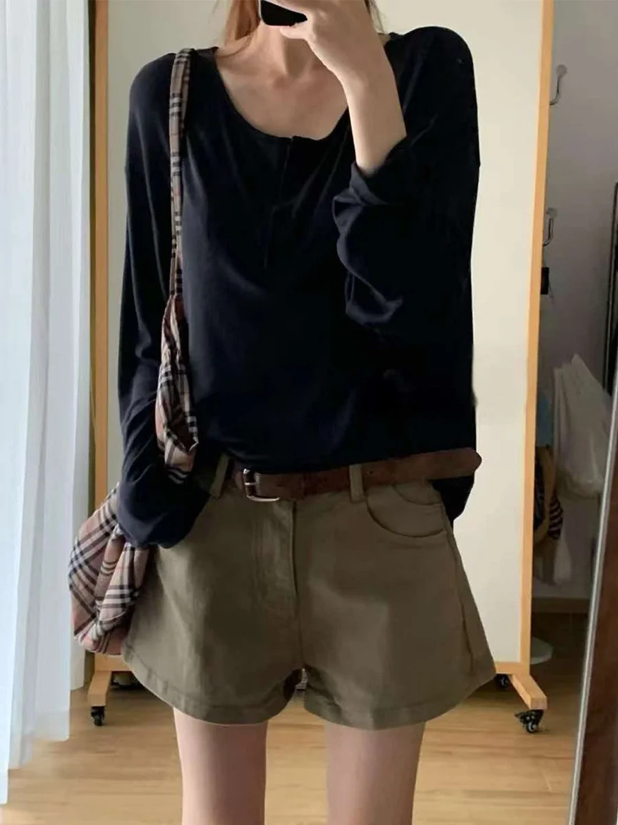 High Waist Loose Fit Khaki Denim Shorts Women's Summer plus Size Straight Leg A-Line Hot Pants Cotton Stretch Jeans High Waist
