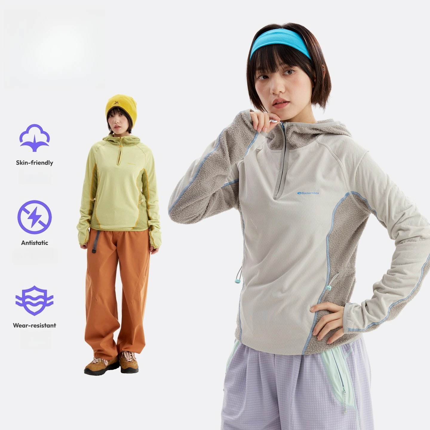 Women's Slim-Fit Fleece-Lined Hooded Pullover – Breathable, Anti-Static & Colorblock Outdoor Jacket Autumn Hiking & Casual Wear