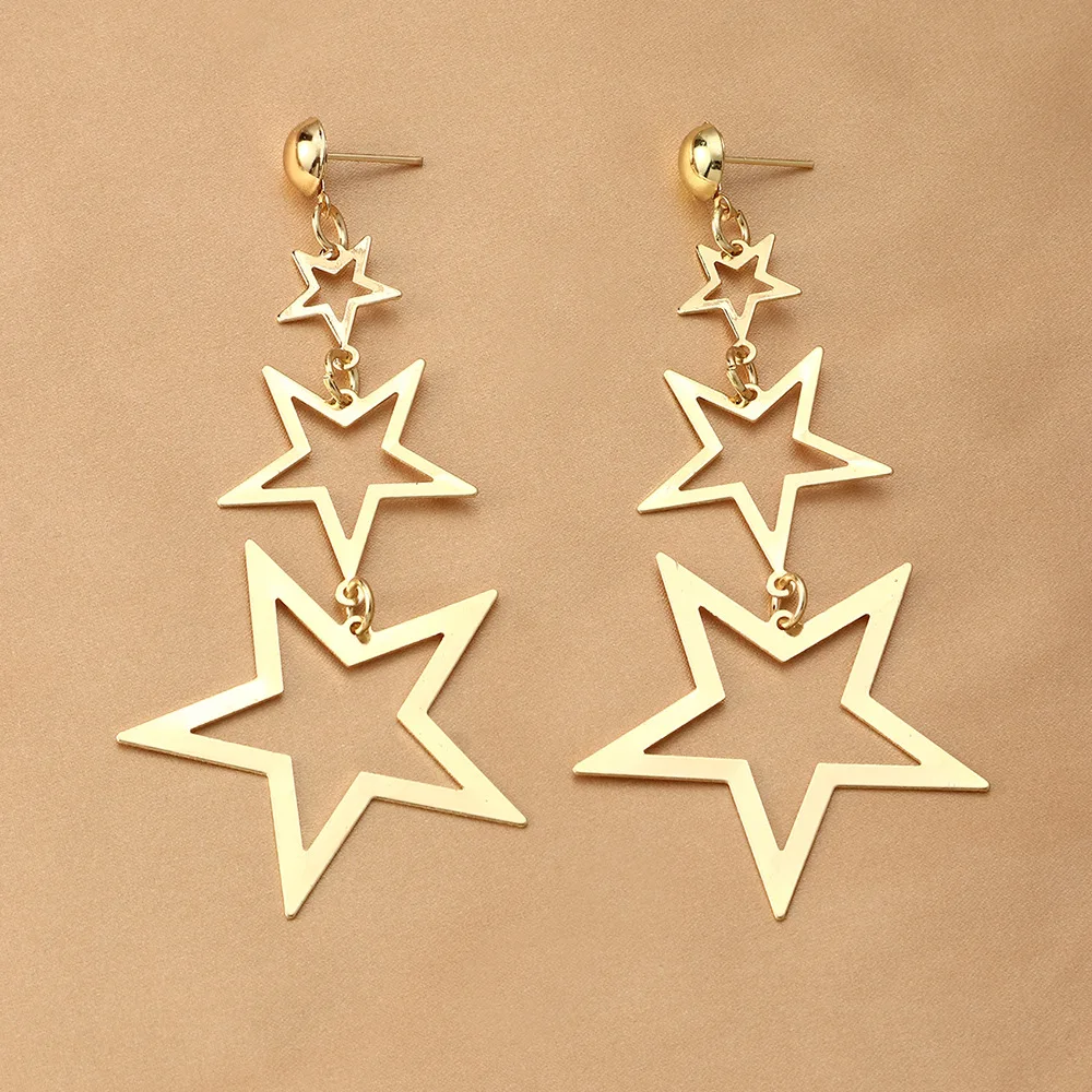 BLIJERY Fashion Pentagram Shape Drop Earrings for Women Metal Multi Layer Earring Hollow Out Designer Jewelry Y2k Accessories