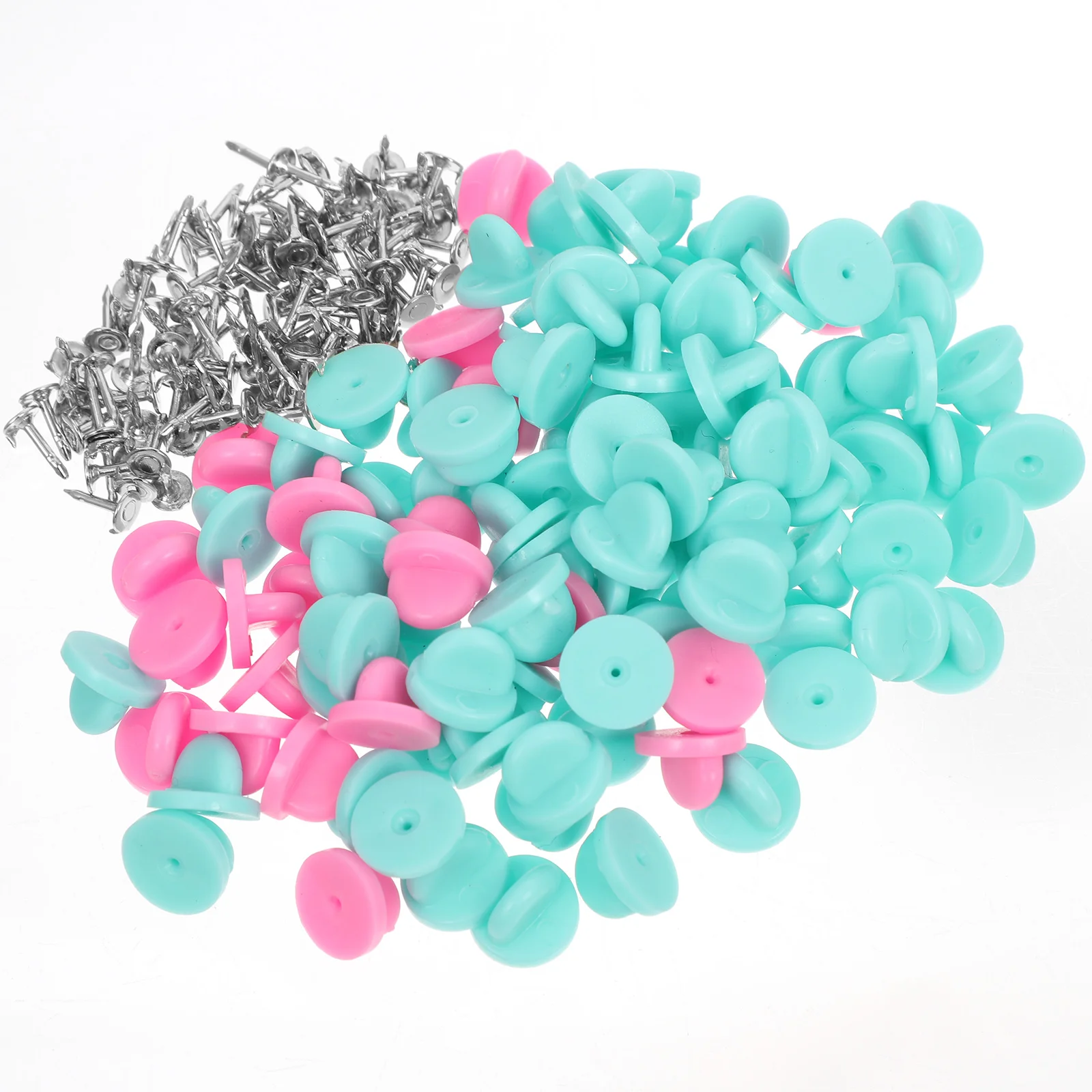

100Pcs Rubber Butterfly Hat Badge Caps Round Plastic Pins Tight Backs Black White Grey Yellow Jewelry Making Accessories