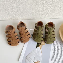 Summer Baby Sandals Solid Color Suede Kids Casual Shoes Kids Beach Shoes Children's Flats Leather Shoe