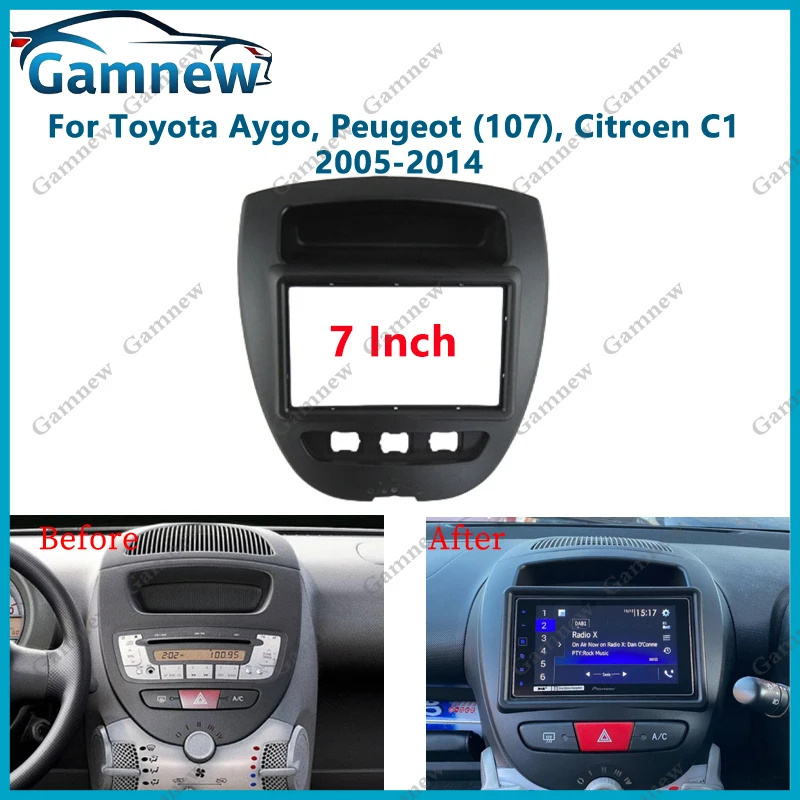 

7-дюймовая автомобильная лицевая панель 2DIN для Toyota Aygo, Peugeot (107), Citroen C1 2005-2014, комплект рамы для установки лицевой панели лицевой панели